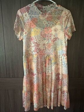 Lily Rose Floral Short Sleeve Tiered Dress - Pastel Multi